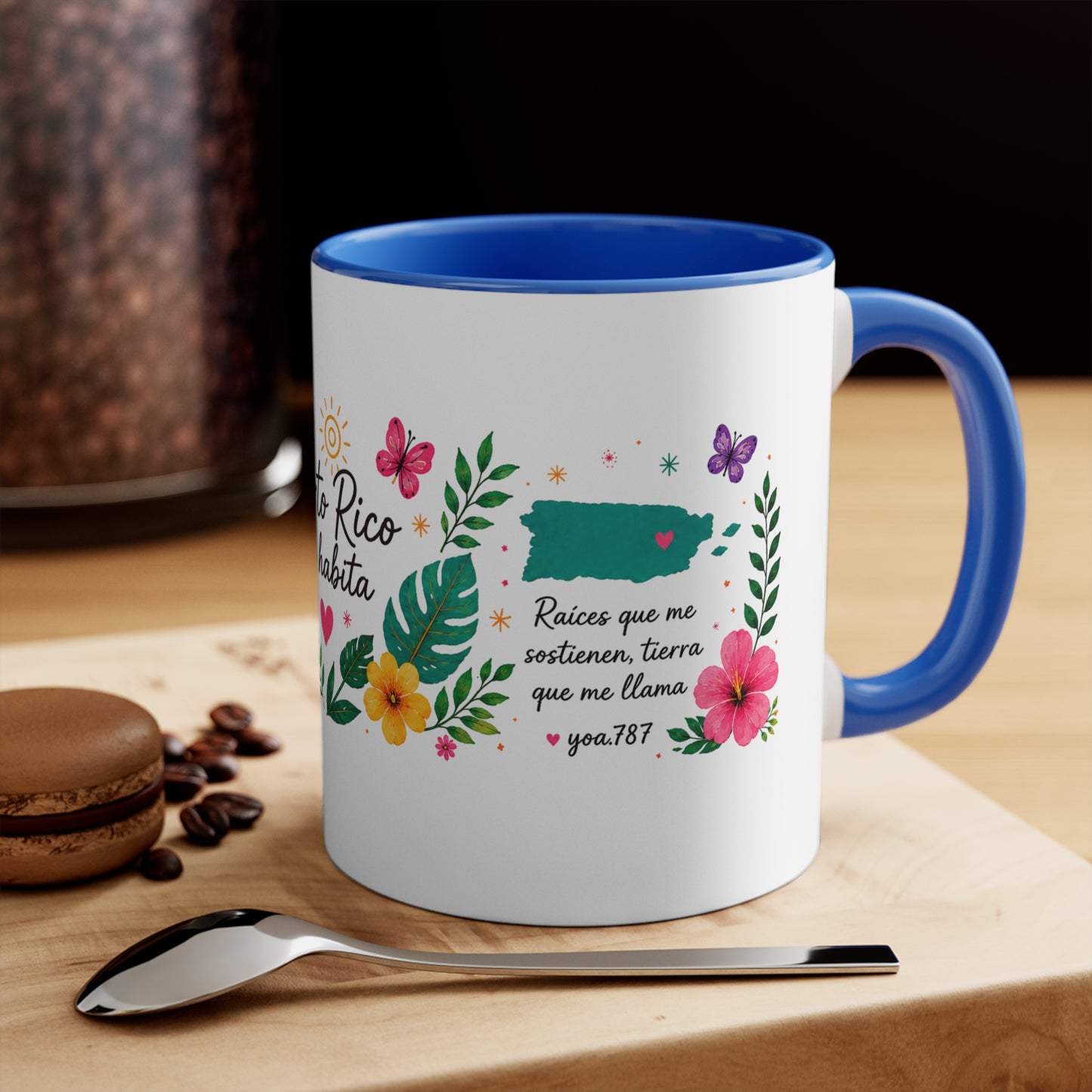 Puerto Rico Me Habita Accent Mug — Tropical Coquí & Hibiscus Coffee Cup