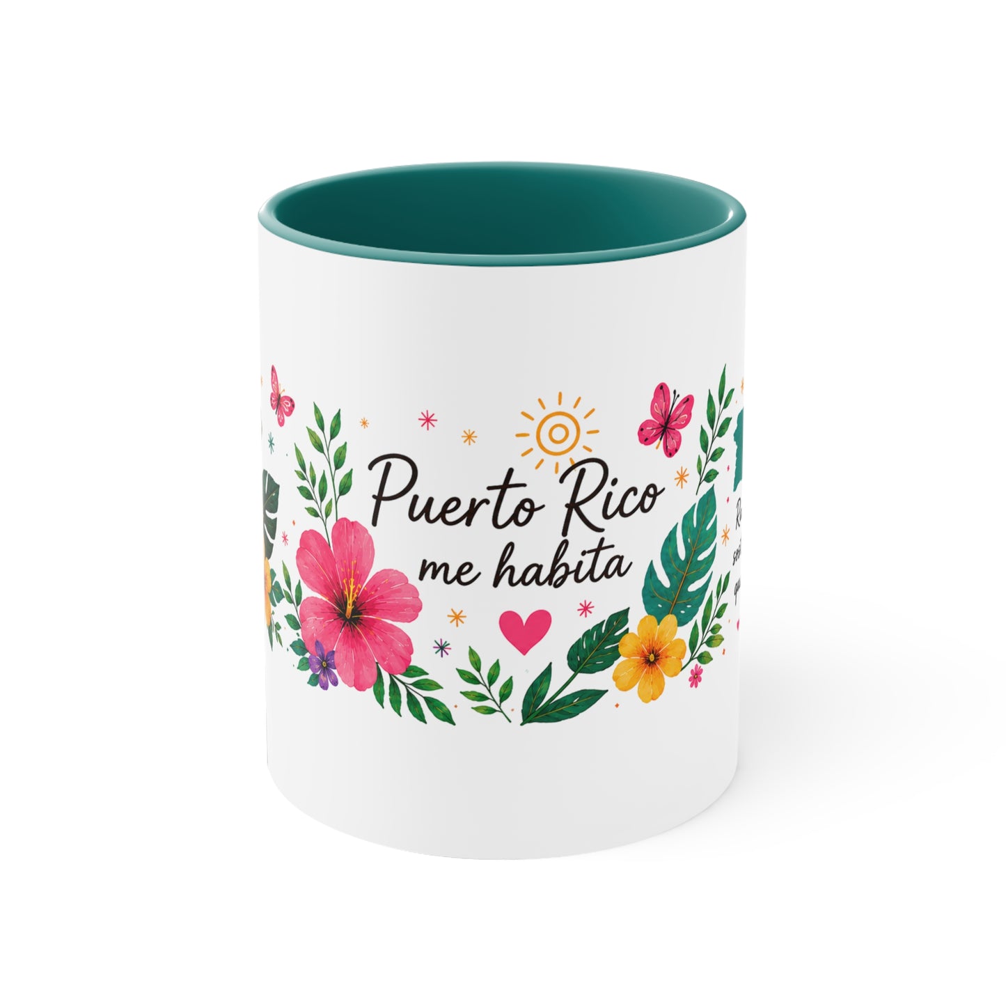 Puerto Rico Me Habita Accent Mug — Tropical Coquí & Hibiscus Coffee Cup