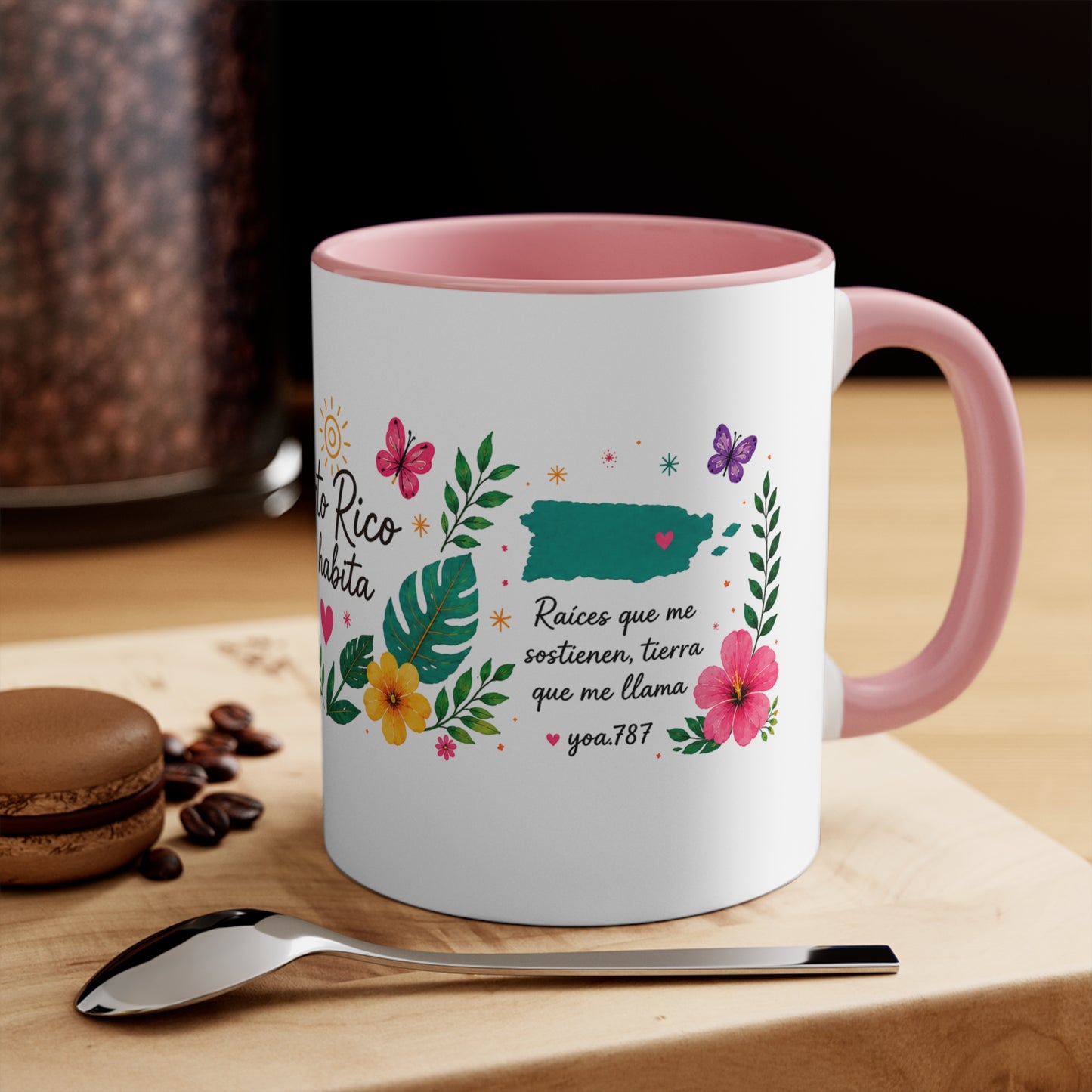 Puerto Rico Me Habita Accent Mug — Tropical Coquí & Hibiscus Coffee Cup