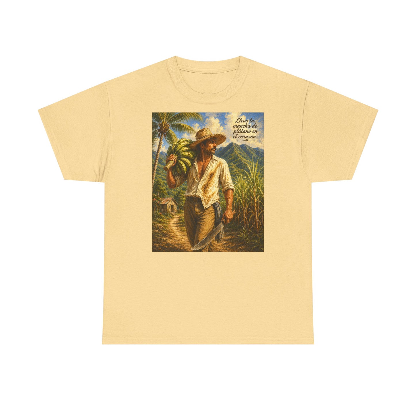 Puerto Rican Jíbaro Tee — "Llevo la mancha de plátano en el corazón"