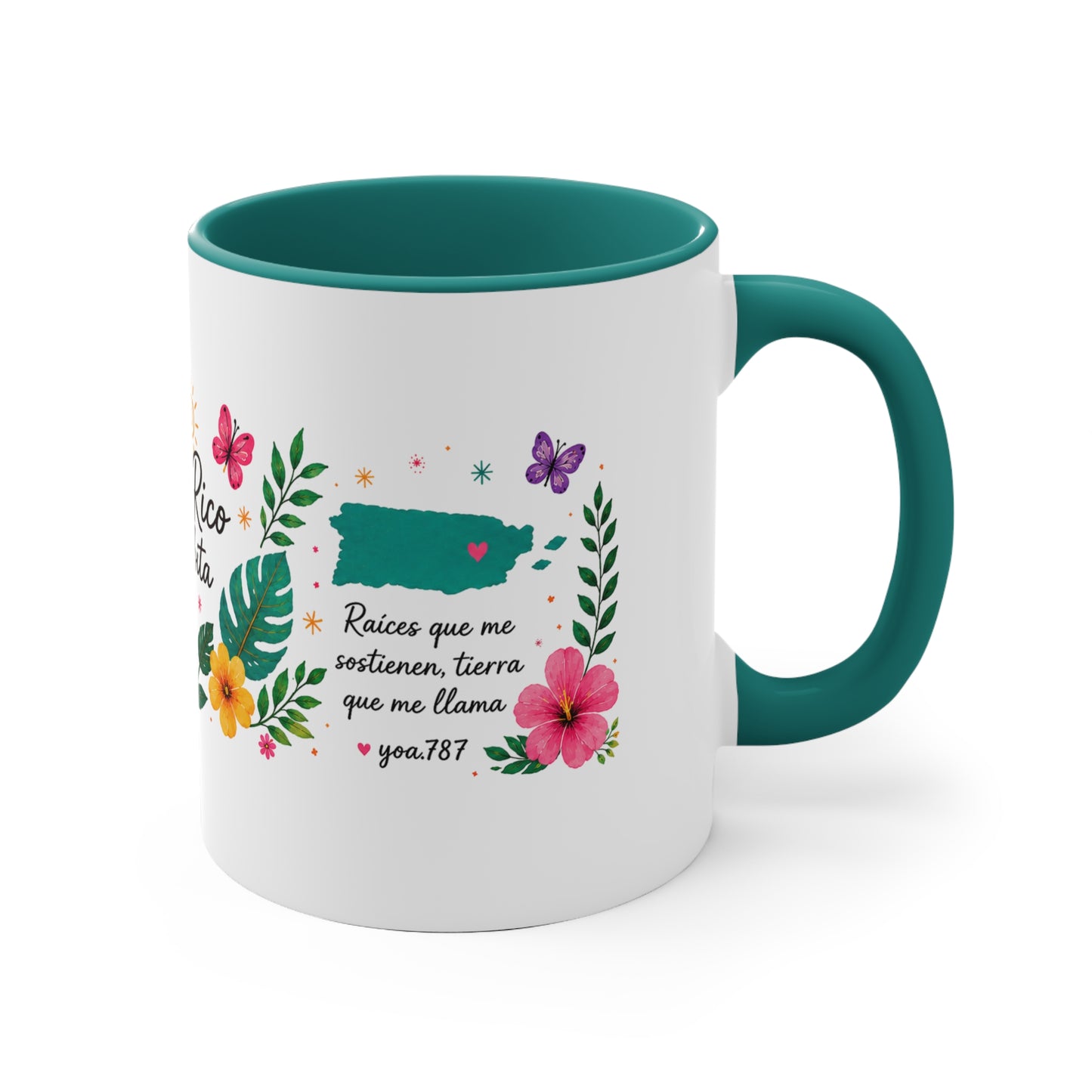 Puerto Rico Me Habita Accent Mug — Tropical Coquí & Hibiscus Coffee Cup