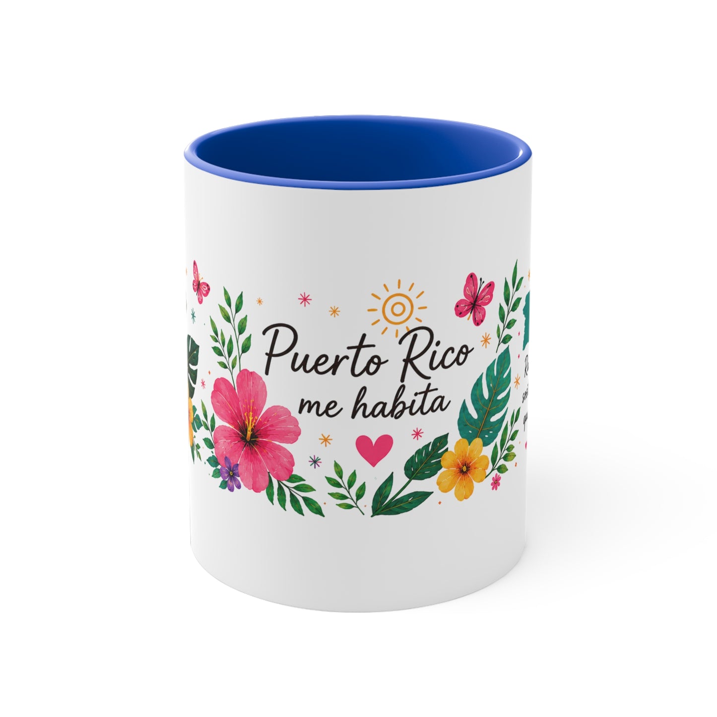 Puerto Rico Me Habita Accent Mug — Tropical Coquí & Hibiscus Coffee Cup
