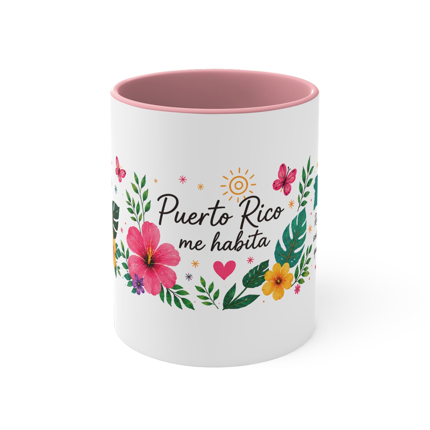 Puerto Rico Me Habita Accent Mug — Tropical Coquí & Hibiscus Coffee Cup